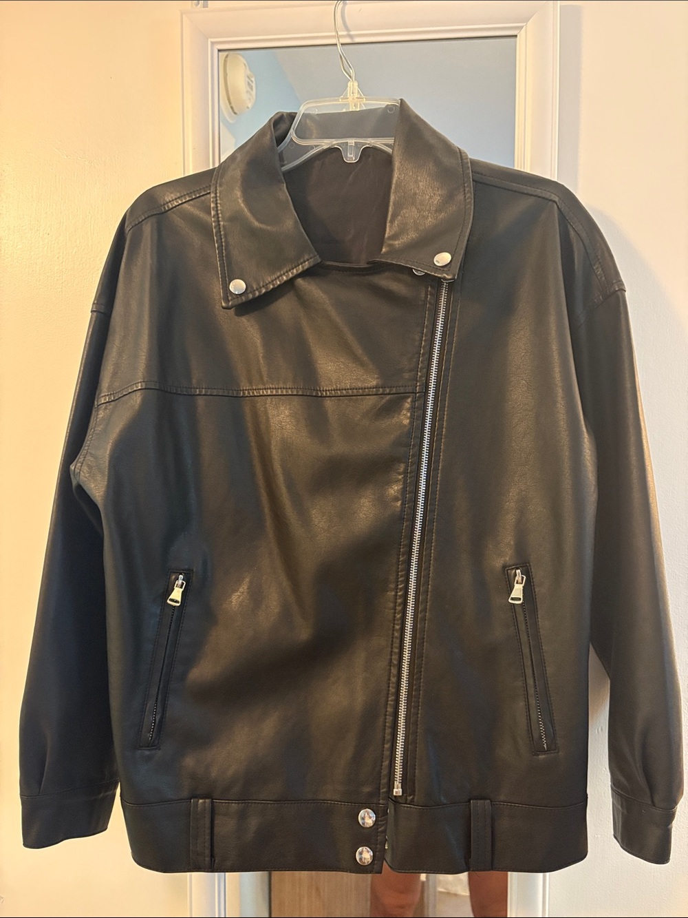 Black Faux Leather Zip Bomber Jacket